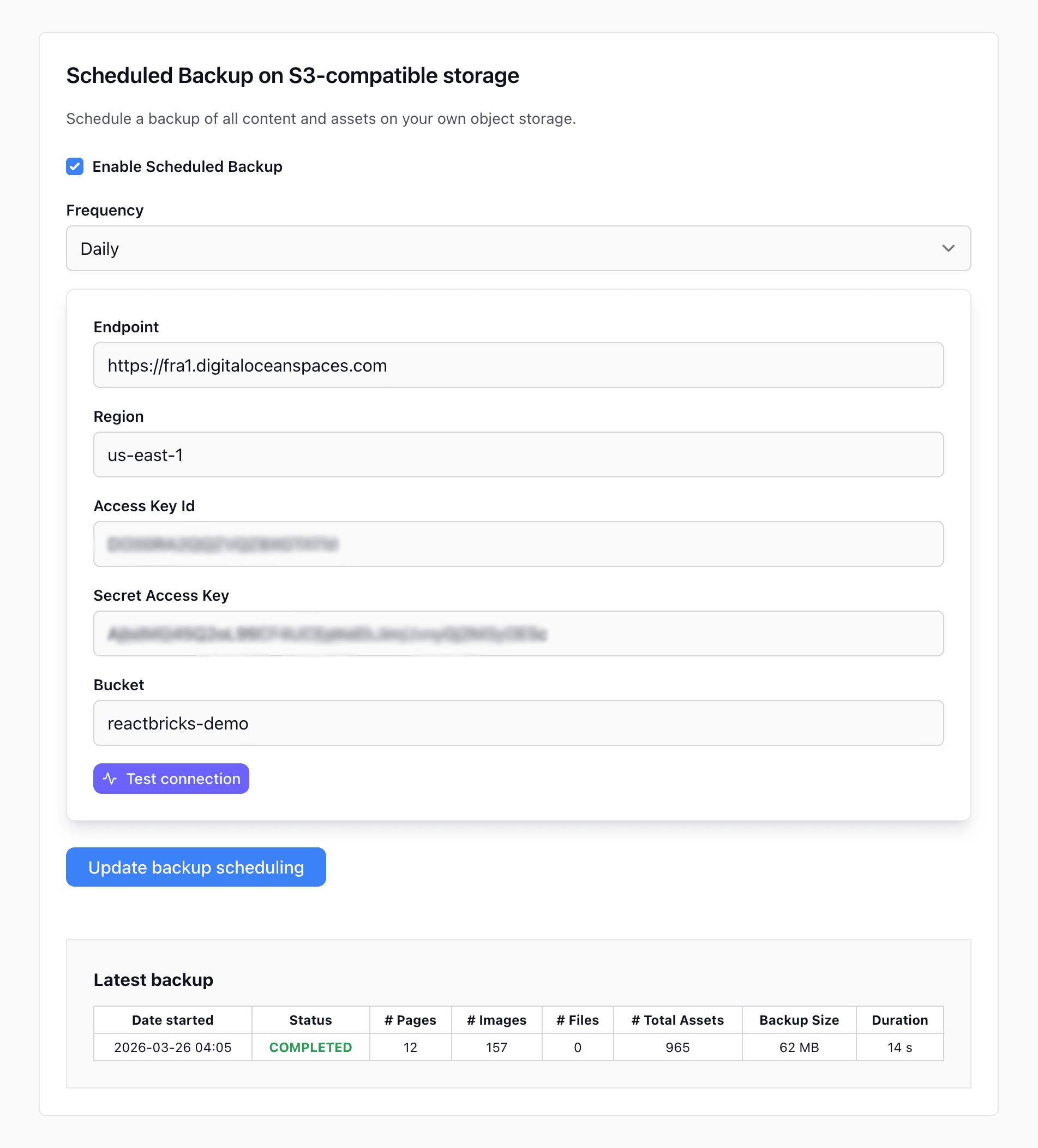 React Bricks Backup and restore