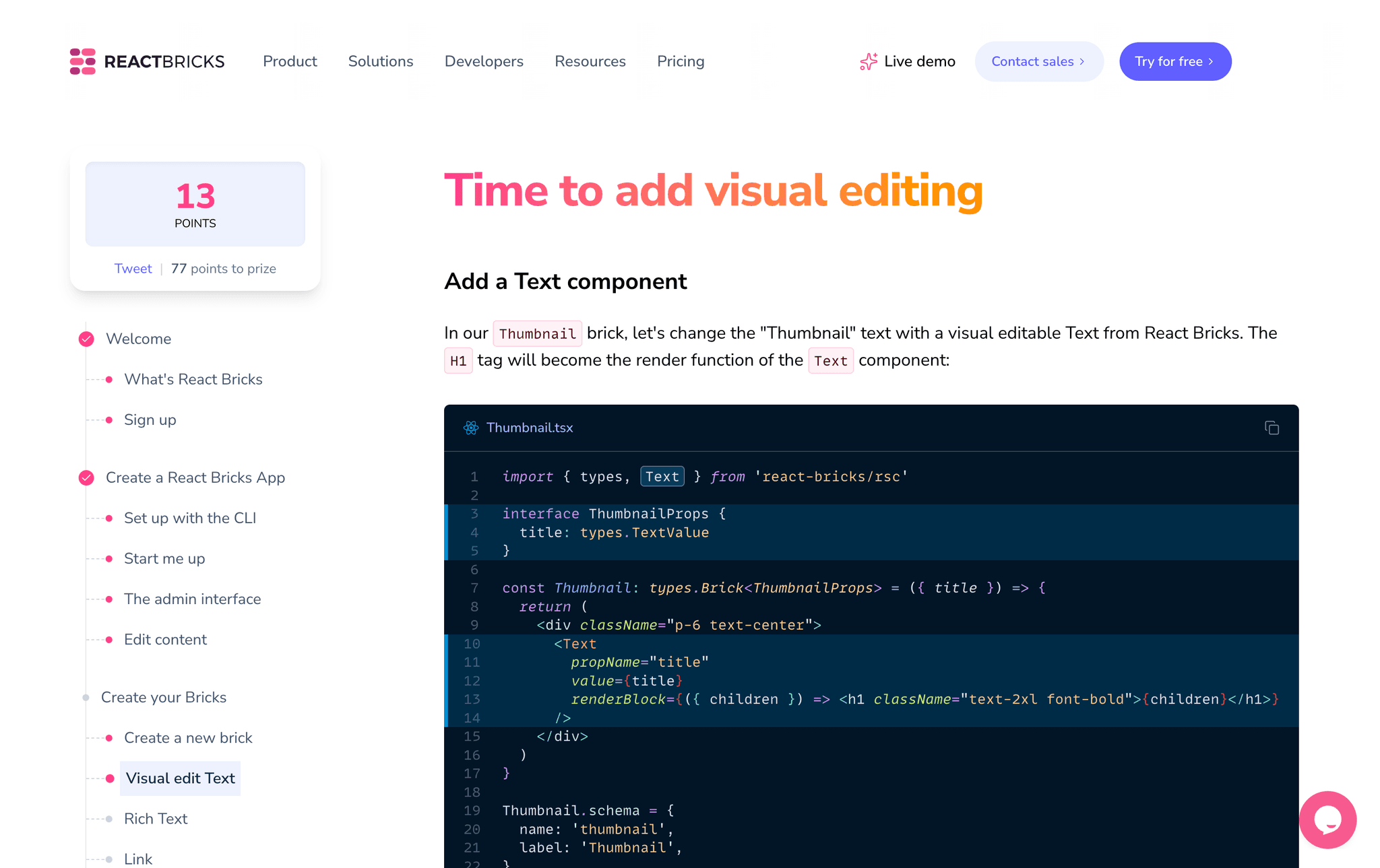 React Bricks interactive tutorial