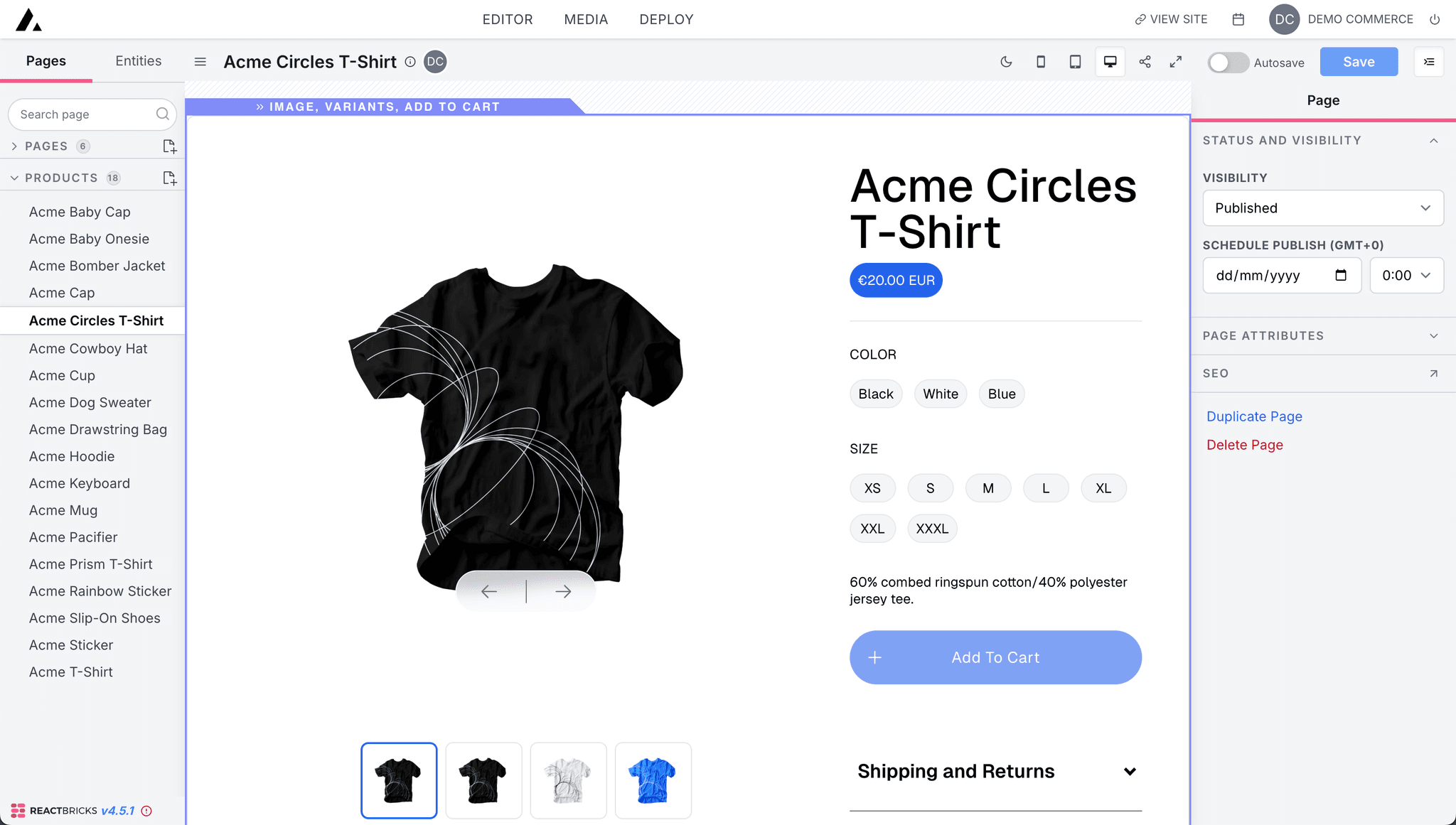 React Bricks visual editing interface