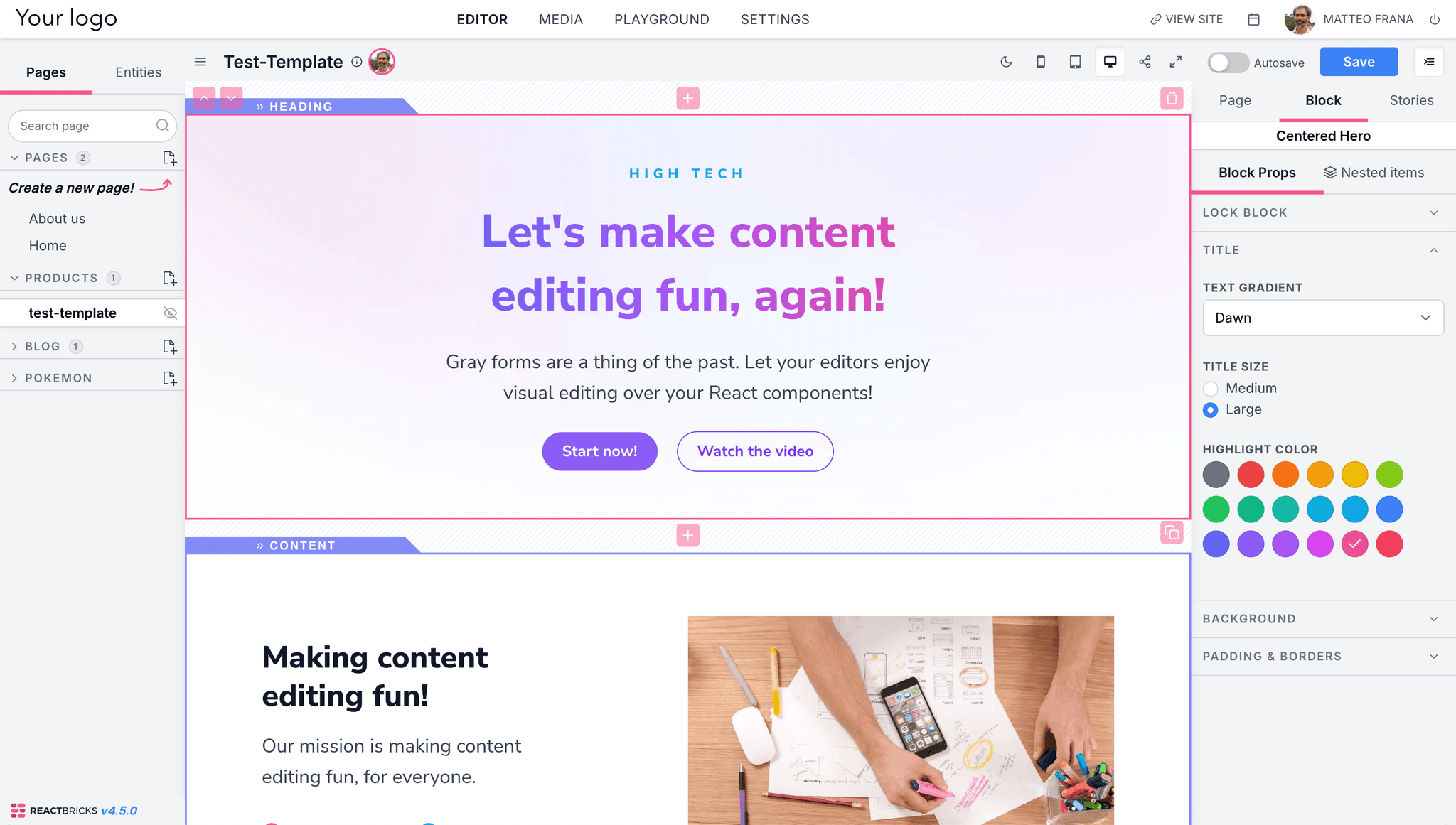 Page Templates and Slots in React Bricks