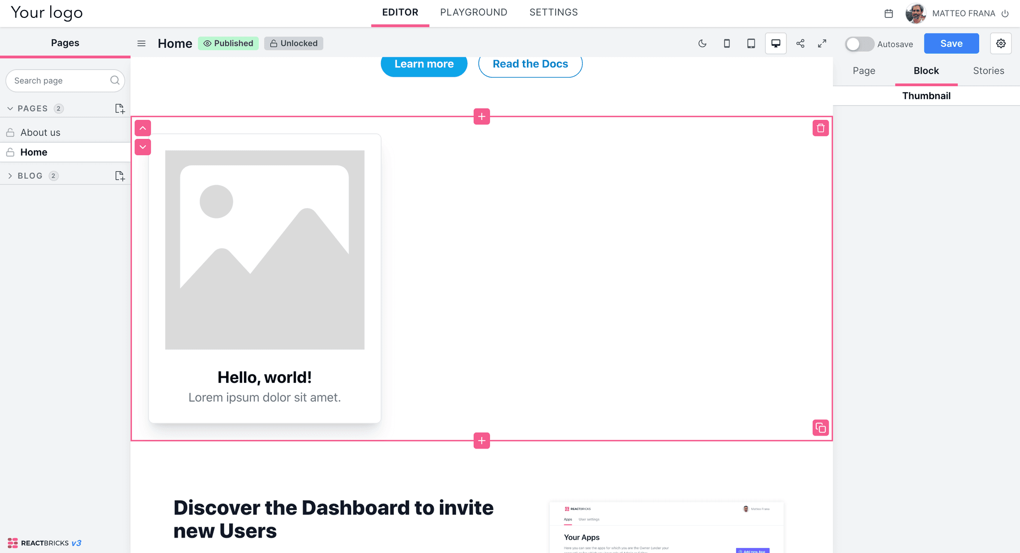 Add a visually editable image | React Bricks Tutorial